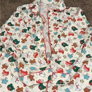 Holiday-Themed Pajama Set with Red Trim